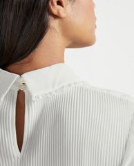 TED BAKER - Áo kiểu nữ tay dài cổ bẻ thắt nơ Micro Pleat Top With Bow