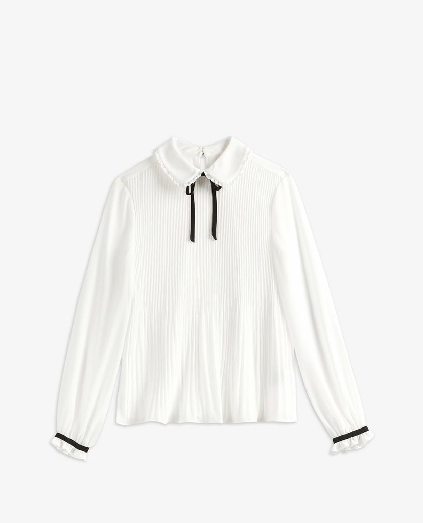 TED BAKER - Áo kiểu nữ tay dài cổ bẻ thắt nơ Micro Pleat Top With Bow