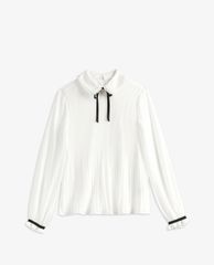 TED BAKER - Áo kiểu nữ tay dài cổ bẻ thắt nơ Micro Pleat Top With Bow
