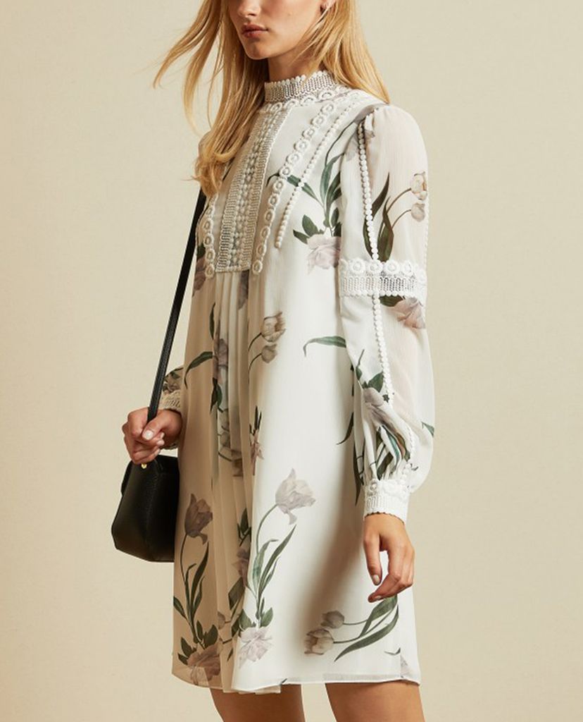 TED BAKER - Đầm mini tay dài cổ trụ Leyora Elderflower