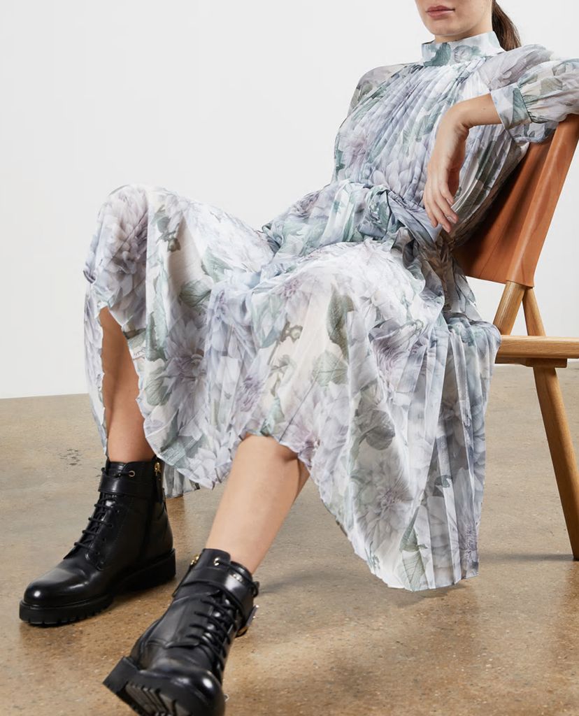 TED BAKER - Đầm midi tay dài xếp li Luuluu