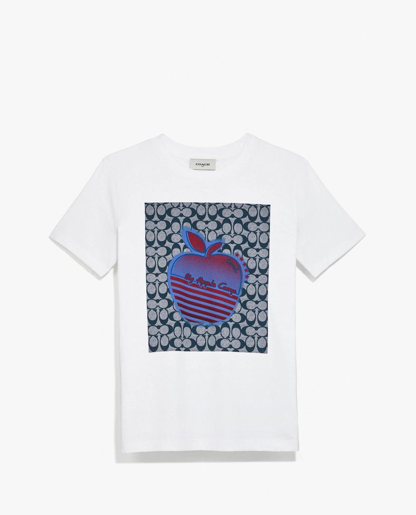 COACH - Áo thun nữ ngắn tay Apple Graphic Camp
