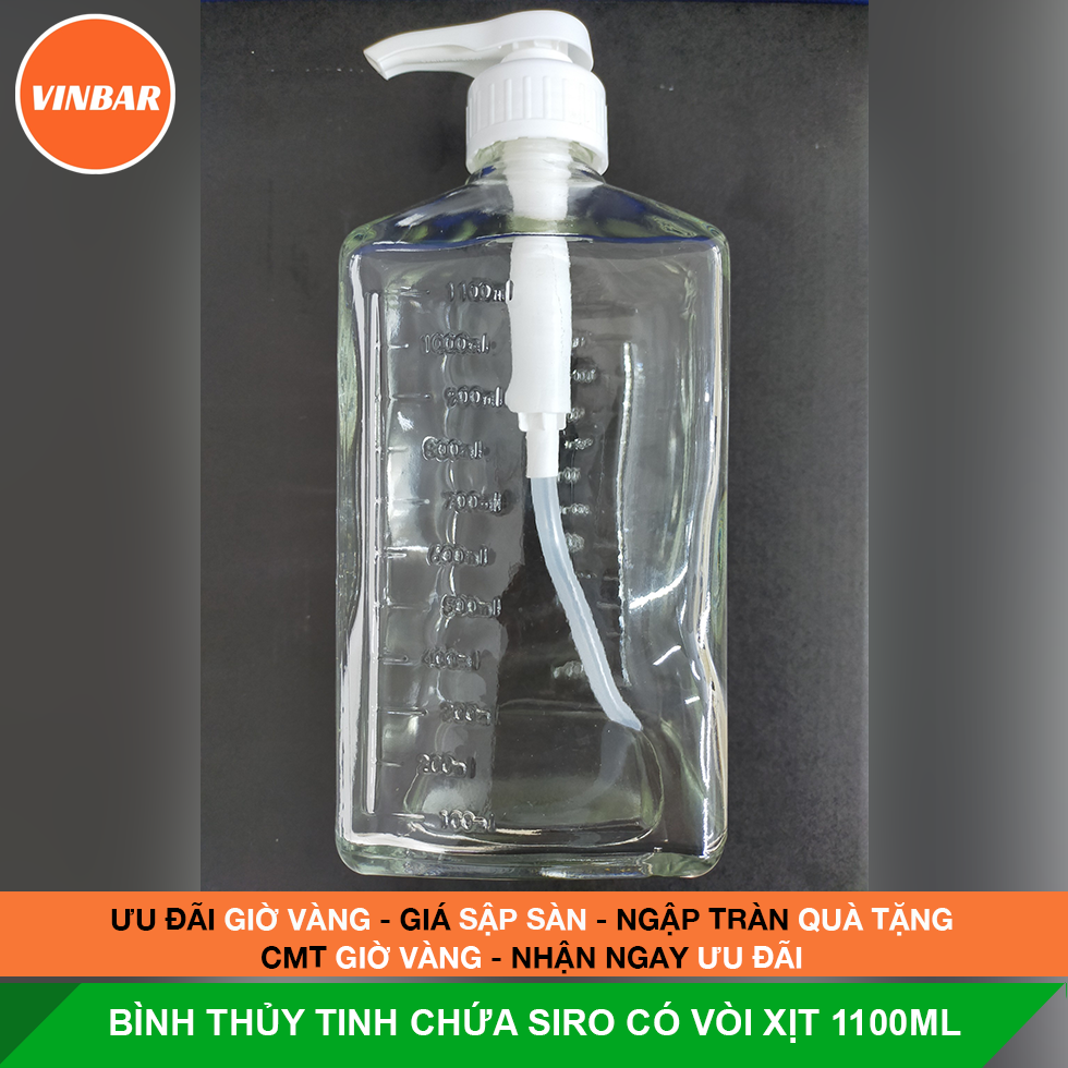 BÌNH THỦY TINH CHỨA SIRO 1100ML CÓ VÒI XỊT