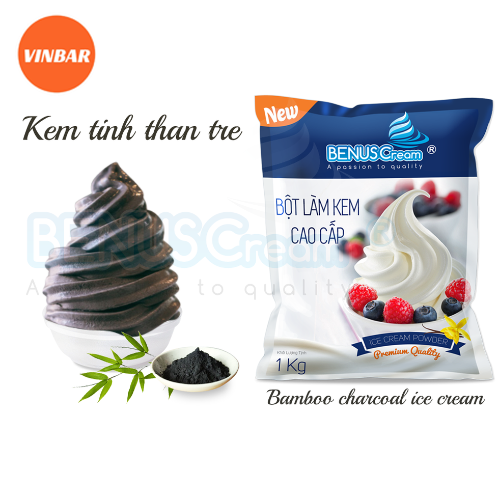 BỘT LÀM KEM TƯƠI BENUSCREAM VỊ TINH THAN TRE (BAMBOO CHARCOAL)