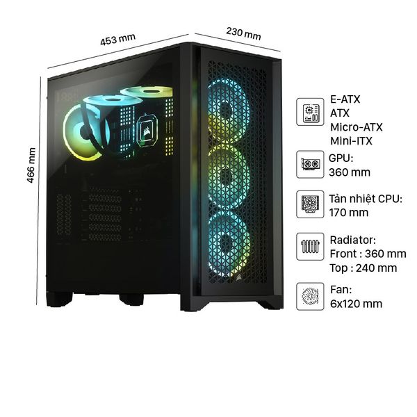 Case CORSAIR 4000D (BLACK), (WHITE)( TẶNG 2 FAN )