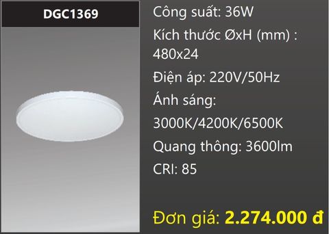  ĐÈN LED GẮN NỔI ỐP TRẦN THÔNG MINH CAO CẤP Ø480 36W DUHAL DGC1369 (ĐƯỜNG KÍNH O480 LED ĐỔI MÀU 36W) 