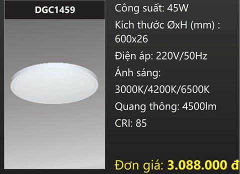  ĐÈN LED GẮN NỔI ỐP TRẦN THÔNG MINH CAO CẤP Ø600 45W DUHAL DGC1459 (ĐƯỜNG KÍNH O600 LED ĐỔI MÀU 45W) 