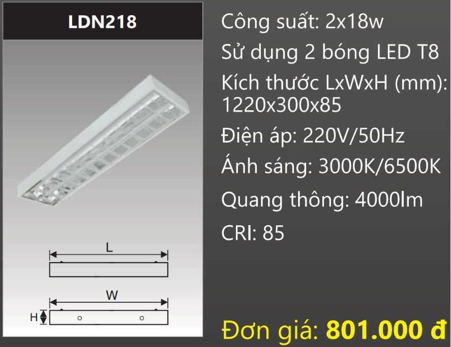 MÁNG ĐÈN CHÓA PHẢN QUANG 300x1200 (30x120) LẮP NỔI GẮN 2 BÓNG 1M2 LED 2x18W DUHAL LDN218