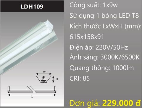  ĐÈN MÁNG CÔNG NGHIỆP CHÓA PHẢN QUANG GẮN 1 BÓNG 6 TẤC LED 1X9W DUHAL LDH109 