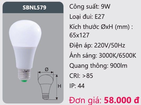 BÓNG LED BÚP 9W DUHAL SBNL579