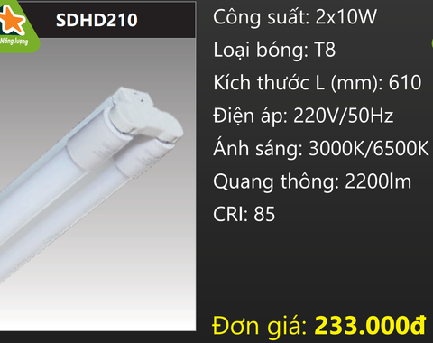  BỘ ĐÈN TUÝP LED ĐÔI 2 BÓNG 0.6M (6 TẤC) 2x10W DUHAL SDHD210 