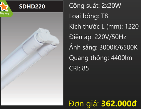  BỘ ĐÈN TUÝP LED ĐÔI 2 BÓNG 1,2M (1M2) 2x20W DUHAL SDHD220 