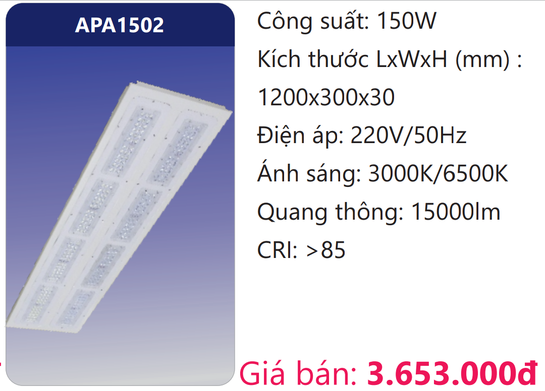 BỘ MÁNG ĐÈN LED ÂM TRẦN CAO CHIẾU SÂU 150W DUHAL APA1502