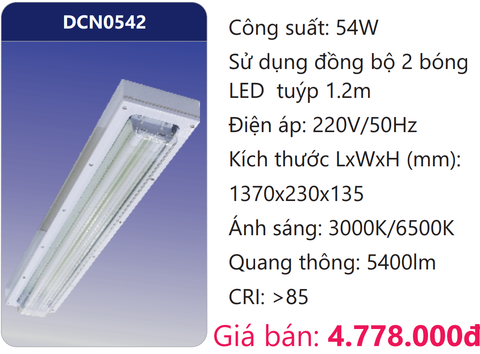  BỘ MÁNG ĐÈN LED CHỐNG NỔ 54W DUHAL DCN0542 