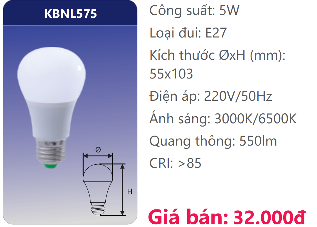 BÓNG ĐÈN LED 5W DUHAL KBNL575