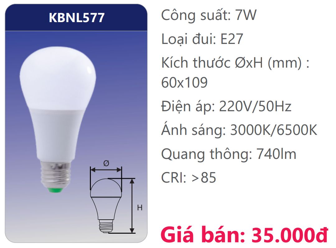 BÓNG ĐÈN LED 7W DUHAL KBNL577