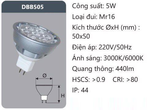  BÓNG ĐÈN GHIM LED DUHAL 5W DBB505 / KBB505 