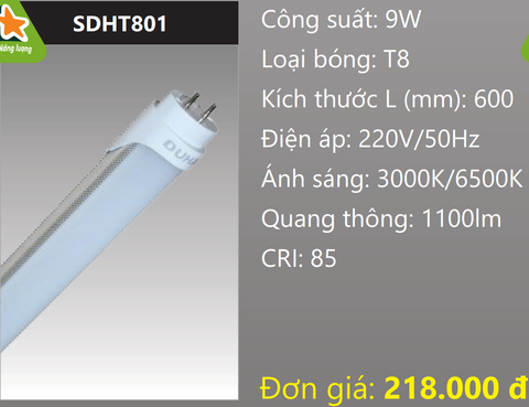  BÓNG ĐÈN TUÝP LED THÂN NHÔM 0.6M (6 TẤC) 9W DUHAL SDHT801 