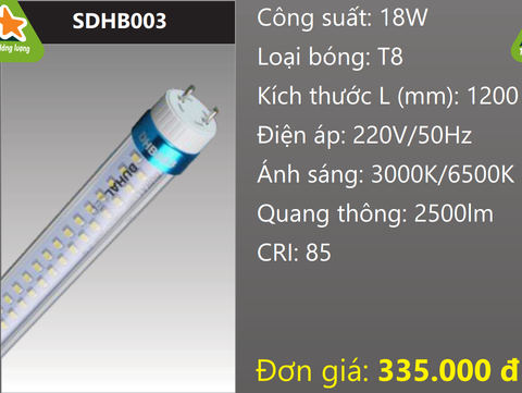  BÓNG ĐÈN TUÝP LED THÂN NHÔM XOAY ĐẦU 1,2M (1M2) 18W DUHAL SDHB003 