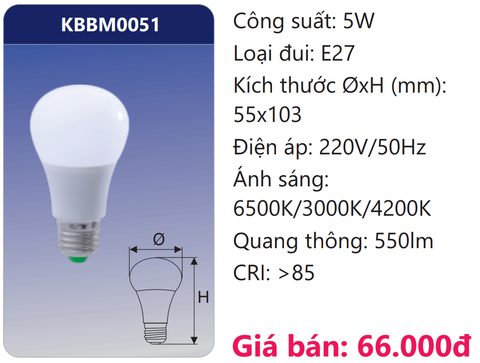  BÓNG LED ĐỔI MÀU 5W DUHAL KBBM0051 