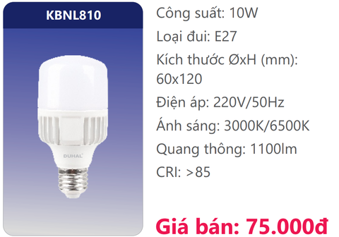  BÓNG TRỤ LED 10W DUHAL KBNL810 