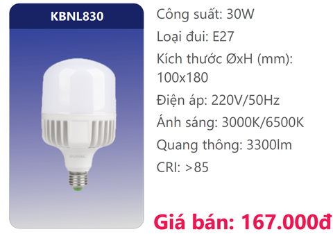  BÓNG TRỤ LED 30W DUHAL KBNL830 