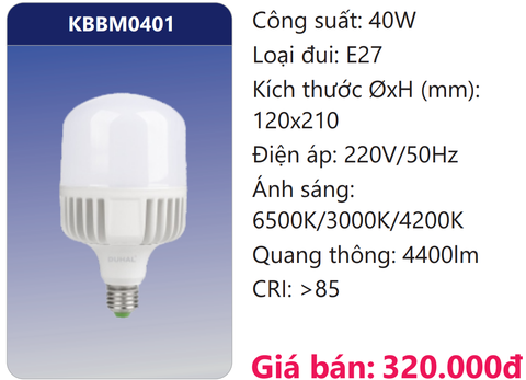  BÓNG TRỤ LED ĐỔI MÀU 40W DUHAL KBBM0401 