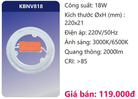  BÓNG VÒNG LED 18W DUHAL KBNV818 