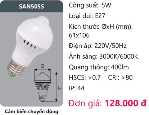  BÓNG ĐÈN LED CẢM  ỨNG CHUYỂN ĐỘNG ĐUÔI VẶN E27 