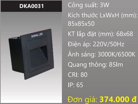  ĐÈN ÂM TƯỜNG MẶT HÌNH VUÔNG LED 3W DUHAL DKA0031 