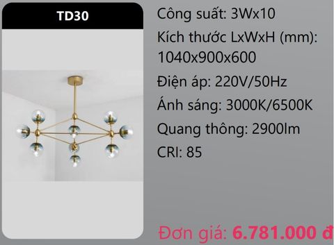  ĐÈN CHÙM TREO THẢ TRANG TRÍ PHÒNG KHÁCH LED 3Wx10 DUHAL TD30 