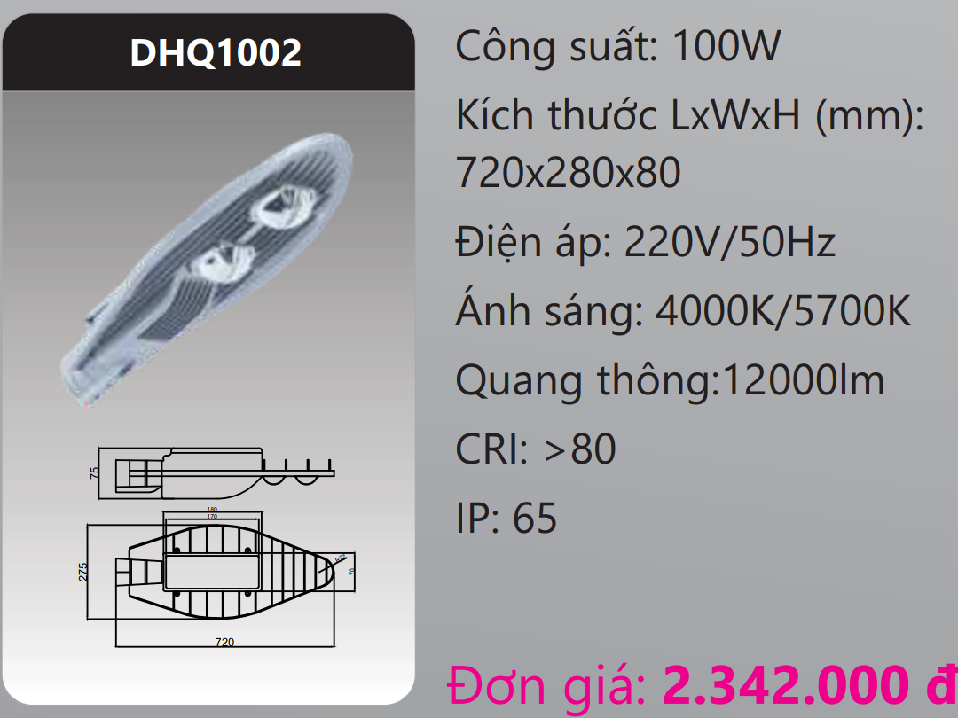 ĐÈN ĐƯỜNG DUHAL LED 100W DHQ1002