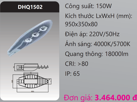  ĐÈN ĐƯỜNG DUHAL LED 150W DHQ1502 