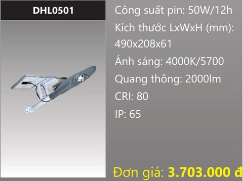  ĐÈN ĐƯỜNG NĂNG LƯỢNG MẶT TRỜI LED 50W DUHAL DHL0501 