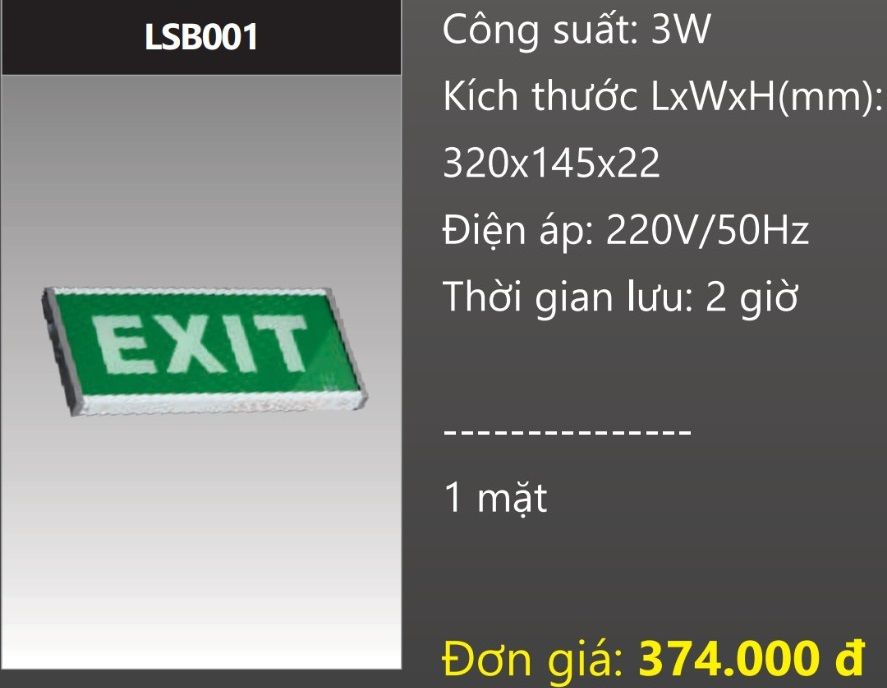 ĐÈN EXIT CHỈ HƯỚNG THOÁT HIỂM LED 3W DUHAL LSB001 - 1 MẶT