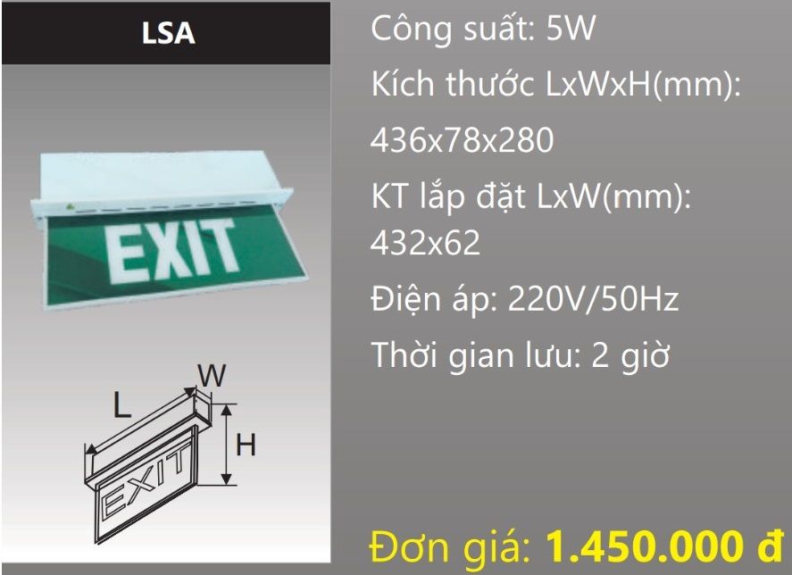 ĐÈN EXIT GẮN ÂM TRẦN CHỈ HƯỚNG THOÁT HIỂM LED 5W DUHAL LSA