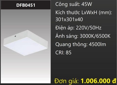  ĐÈN GẮN NỔI ỐP TRẦN VUÔNG TRÀN VIỀN LED 45W DUHAL DFB0451 