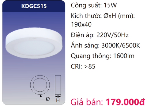  ĐÈN GẮN NỔI TRÒN LED 15W DUHAL KDGC515 