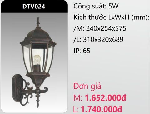  ĐÈN GẮN VÁCH TƯỜNG TRANG TRÍ DUHAL DTV024 (DTV024M - DTV024L) 