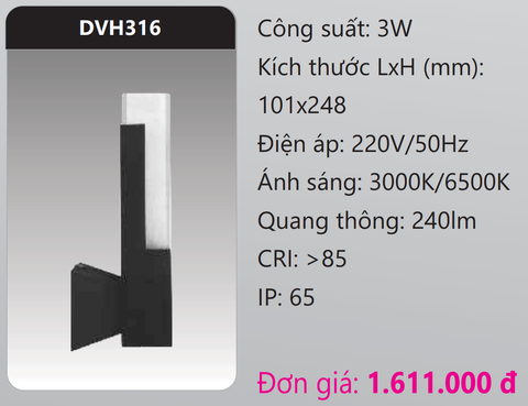  ĐÈN GẮN VÁCH TƯỜNG TRANG TRÍ LED 3W DUHAL DVH316 