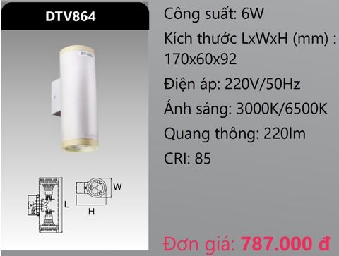  ĐÈN GẮN VÁCH TƯỜNG TRANG TRÍ LED 6W DUHAL DTV864 