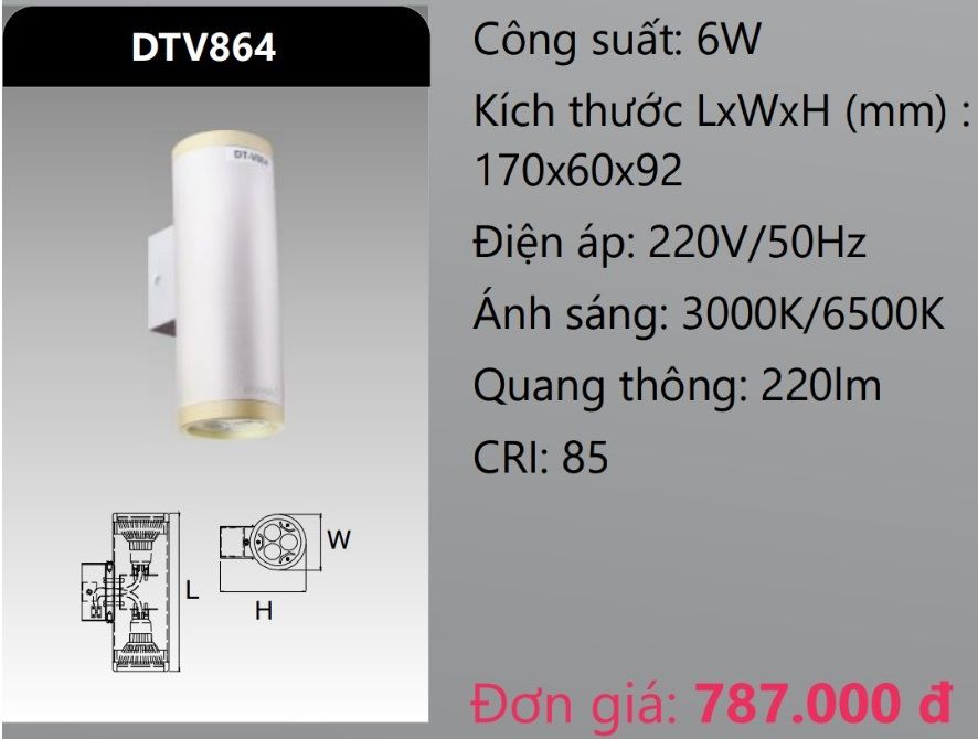 ĐÈN GẮN VÁCH TƯỜNG TRANG TRÍ LED 6W DUHAL DTV864