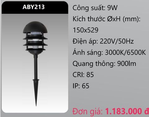  ĐÈN HẮT CẮM CỎ SÂN VƯỜN DẠNG HÌNH CHÓP NÓN LED 9W DUHAL ABY213 