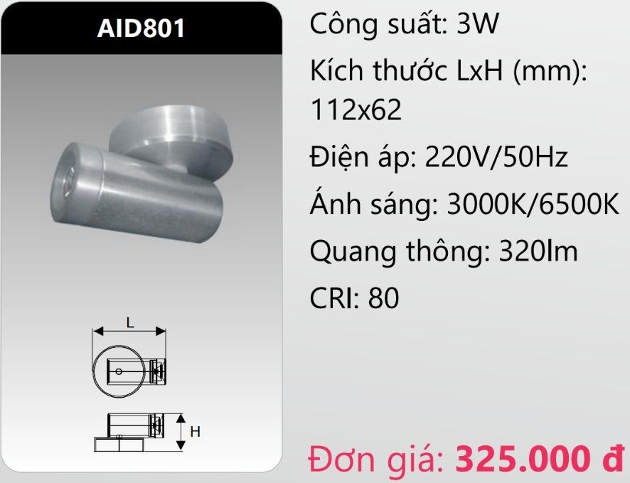 ĐÈN HẮT CHIẾU VÁCH TƯỜNG TRANG TRÍ LED 3W DUHAL AID801