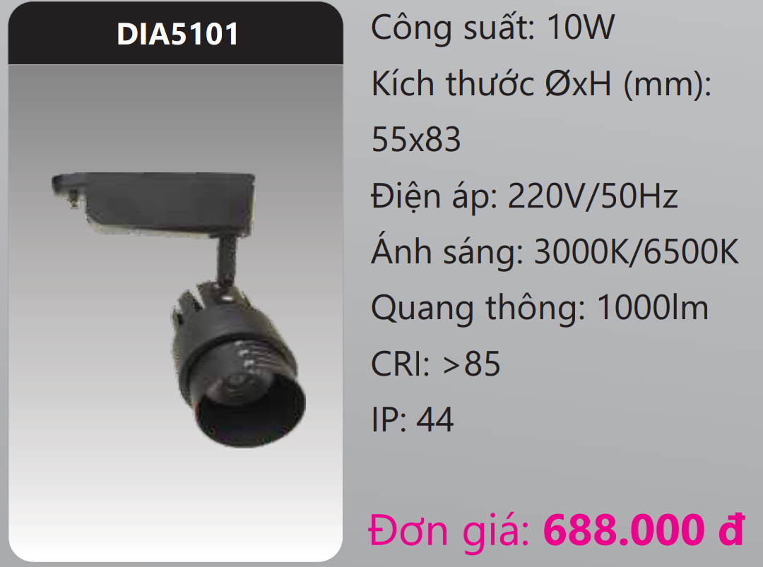 ĐÈN LED CHIẾU ĐIỂM GẮN THANH RAY DUHAL 10W DIA5101