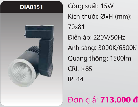  ĐÈN LED CHIẾU ĐIỂM GẮN THANH RAY DUHAL 15W DIA0151 