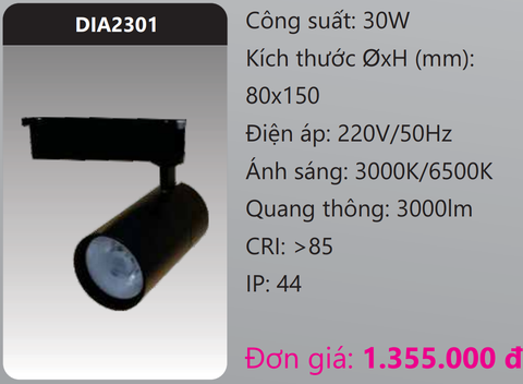  ĐÈN LED CHIẾU ĐIỂM GẮN THANH RAY DUHAL 30W DIA2301 