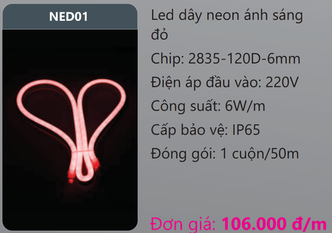  ĐÈN LED DÂY NEON DUHAL ÁNH SÁNG ĐỎ NED01 