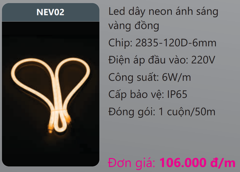  ĐÈN LED DÂY NEON DUHAL ÁNH SÁNG VÀNG ĐỒNG NEV02 