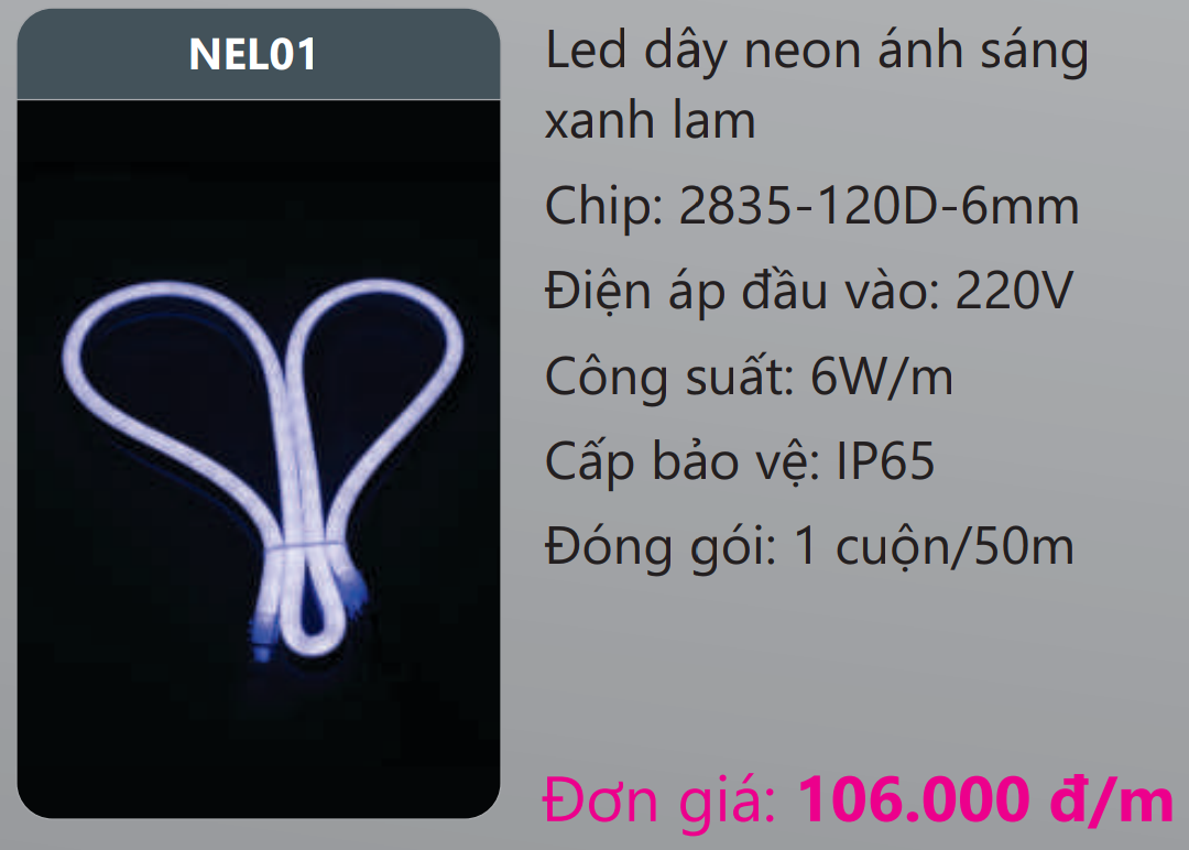 ĐÈN LED DÂY NEON DUHAL ÁNH SÁNG XANH LAM NEL01